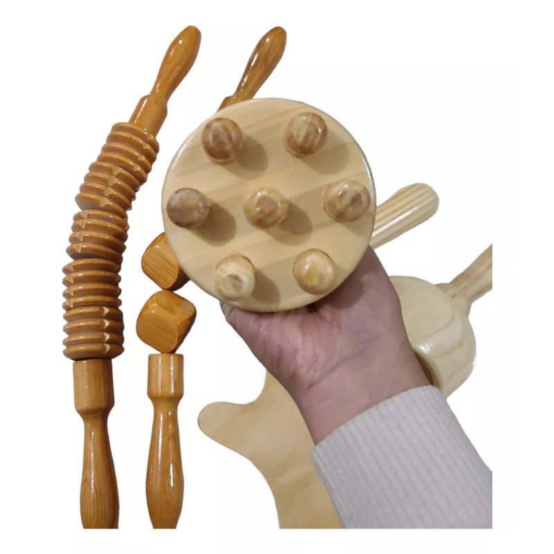 Singex Set 6 Piezas Maderoterapia Artesanal Cinturón Rodillo Tabla