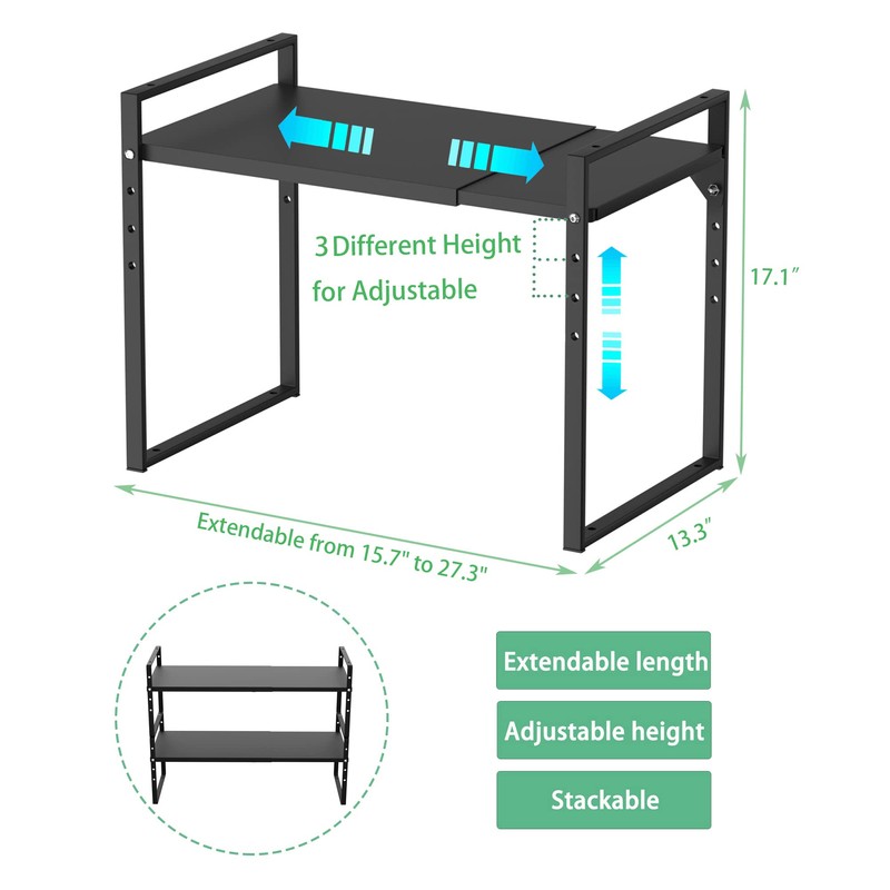 Redrubbit Extendable Microwave Oven Rack, Heavy Duty Steel Metal Shelf