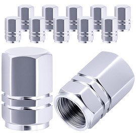 MEAJOO 12PCS Tire Valve Stem Caps, with Rubber O-Ring, Corrosion Resistant Leak-Proof, Aluminum Alloy Universal Wheel Valve Covers for Cars, SUV, Trucks, Bikes, Motorcycles, Bicycles(Silver)