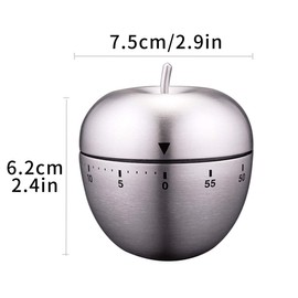 Kitchen Timer Cute Manual Stainless Steel Mechanical Rotating Alarm 60 Minutes Count Down Timer for Cooking Kitchen Baking Sports(Apple)