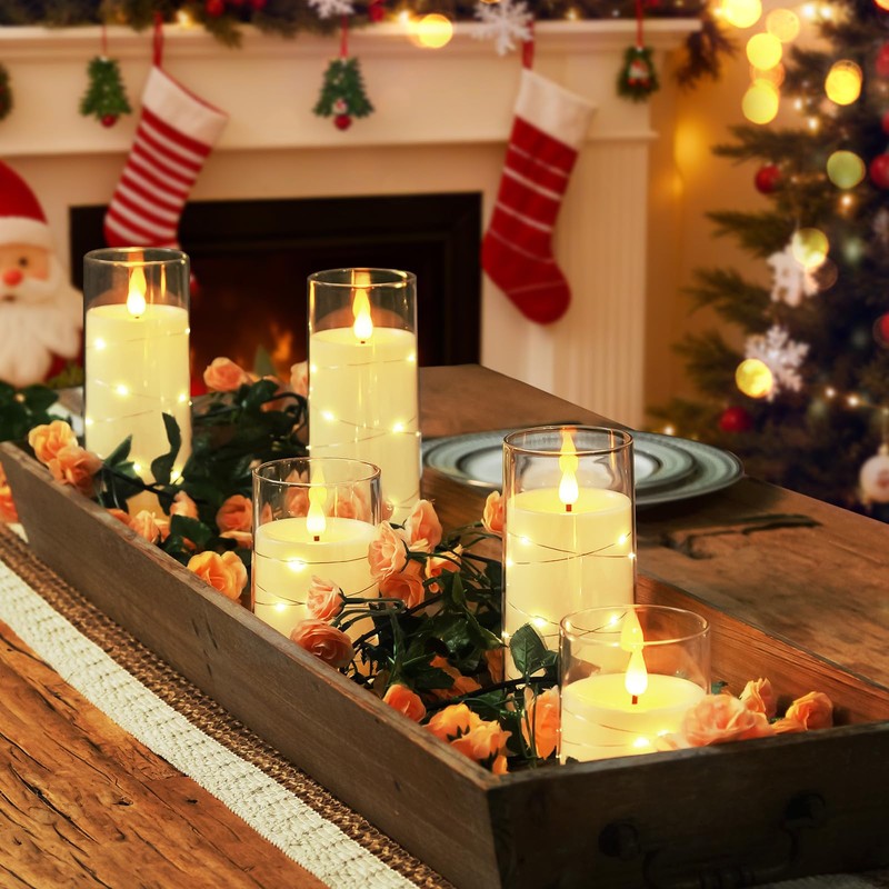 Homemory Pure White Flameless Candles with Embedded Star String Fairy