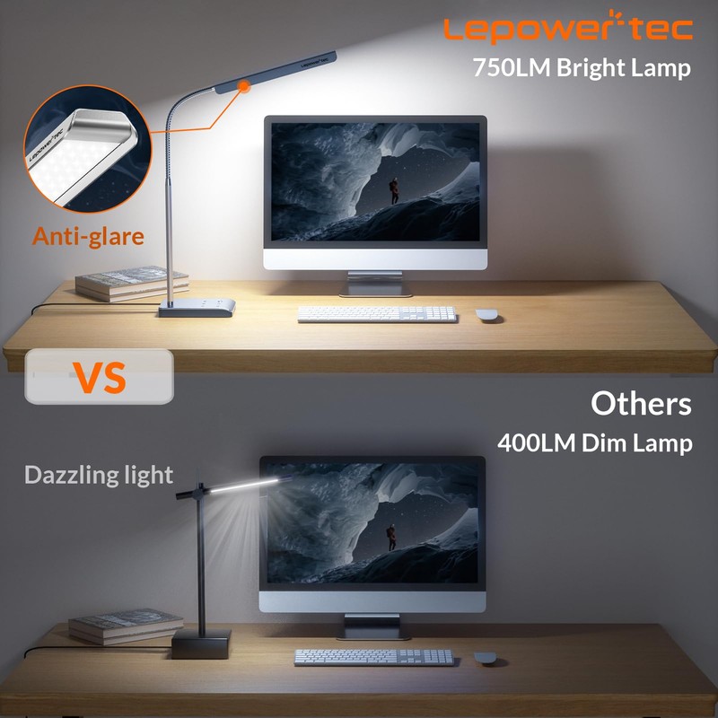 LEPOWER-TEC LED Desk Lamp, 12W Reading Desk Lamp for Office