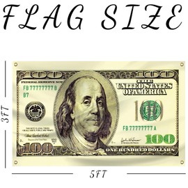 YOSASAH 100 One Hundred Dollar Bill Flag 3X5 FT Dorm Decor Man Cave Wall Banner Poster with Brass Grommets For College Dorm