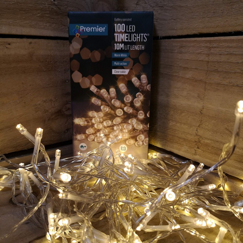 Premier 10m 100 LED Multi-function Christmas Timelights in Warm White