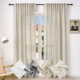 WOLTU Curtains with Ruffle Tape, Linen Look, Semi-Transparent Voile Linen Curtain, Stores, Window Curtains, Modern for Living Room, Bedroom, 135 x 225 cm, Sand (Pack of 1)