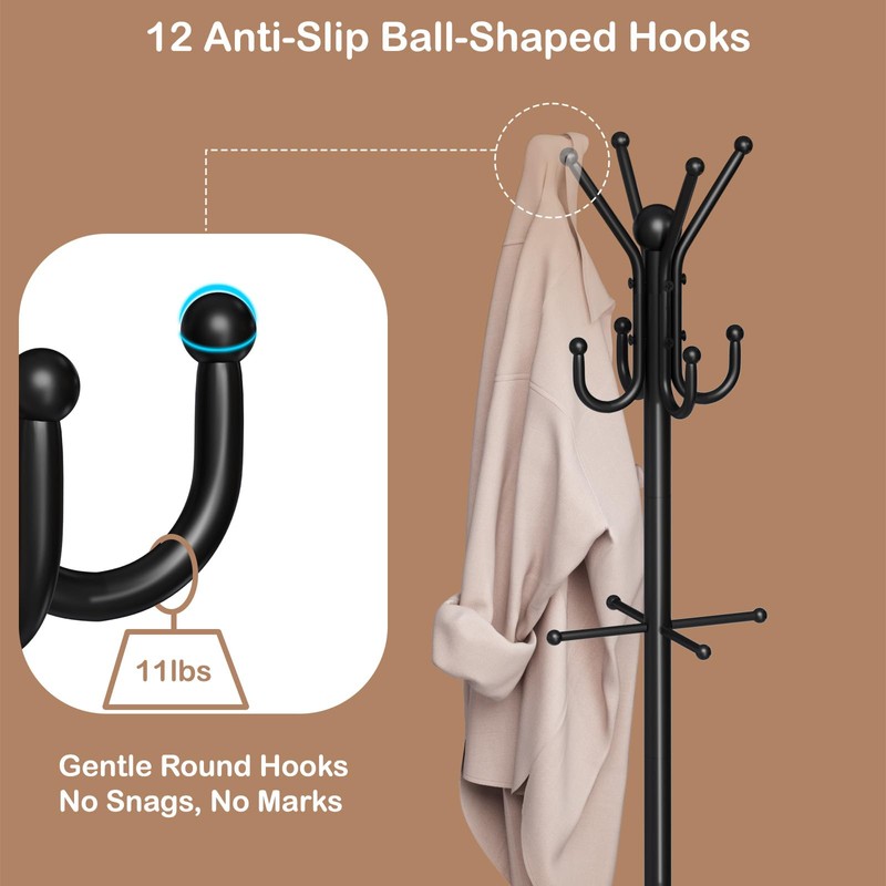 Orekemo Heavy Duty Freestanding Coat Rack with 12 Hooks &