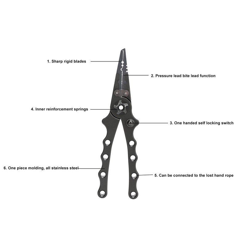 Fishing Pliers Aluminium Alloy Multifunctional Split Ring Pliers Self Locking