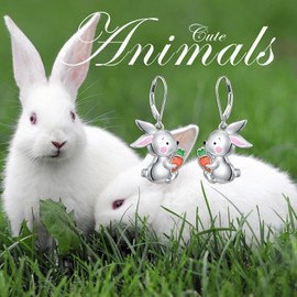 Bunny Earrings for Women 925 Sterling Silver Easter Bunny Dangle Drop Earrings with Carrot Cute Rabbit Leverback Earrings Jewelry