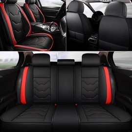 otoez Leather Car Seat Covers 5 Seats Full Set Fit Sedan SUV Truck Vans Leatherette Automotive Seat Cushion Protector Universal Fit for Most Honda Chevy Ford,Black & Red