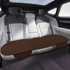 Lyxheth Linen Back Car Seat Cover, Rear Seat Pad, Anti-Slip Long Bottom Rear Seat Cover Protector with Storage Pockets, Breathable Comfortable Rear Cushion Cover Universal for Cars (Coffee, Back)