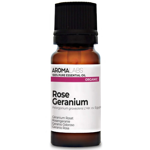 BIO - Rose Geranium Essential Oil - 5mL - 100% Pure, Natural, Chemotyped and AB Certified - AROMA LABS (French Brand)