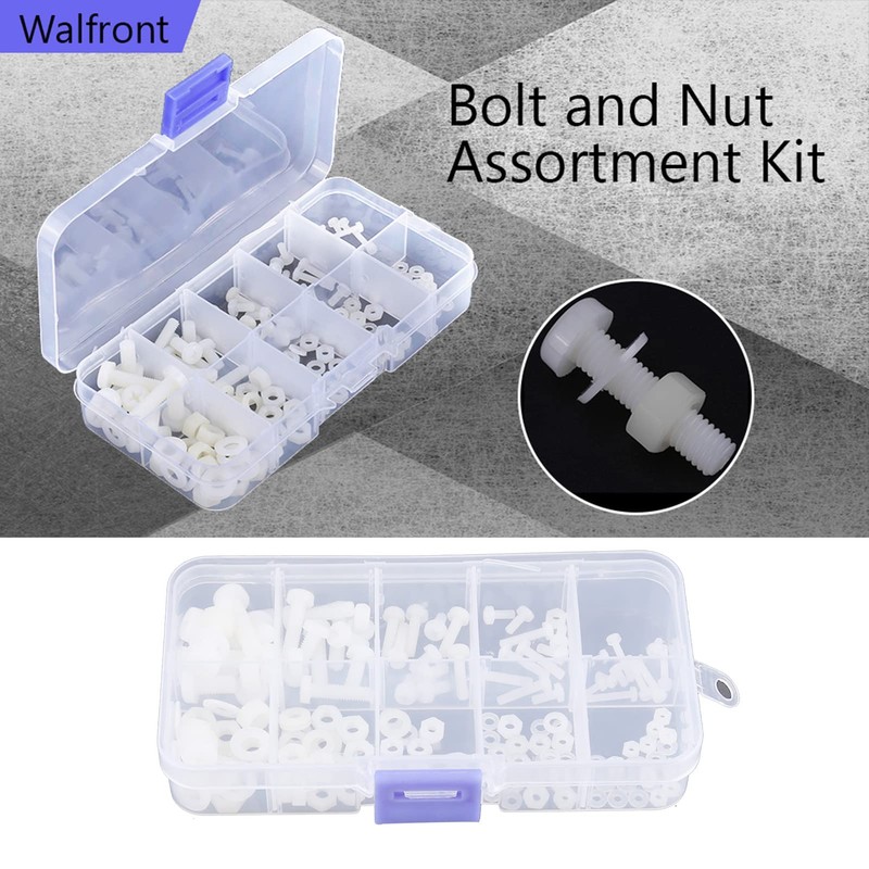 Walfront 150 Piezas Tornillos de Nailon Tuercas Pernos Arandelas Kit