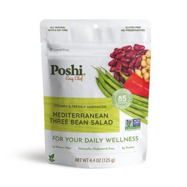 POSHI Mediterranean Three Bean Salad | All Natural, Keto, Vegan, Paleo, Non GMO, Low Carb + Calorie, Gluten Free, Rady to Eat, Fully Cooked Vegetables, Pentry Food, Gourmet, Healthy, Travel Food (6 Pack, 4.4 oz)