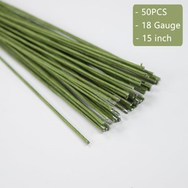AOODOOM 18 Gauge Green 50 PCS Floral Stem Wire Flower Arrangements and DIY Crafts, Floral Wire for Florist Flower Arrangement 15 Inches