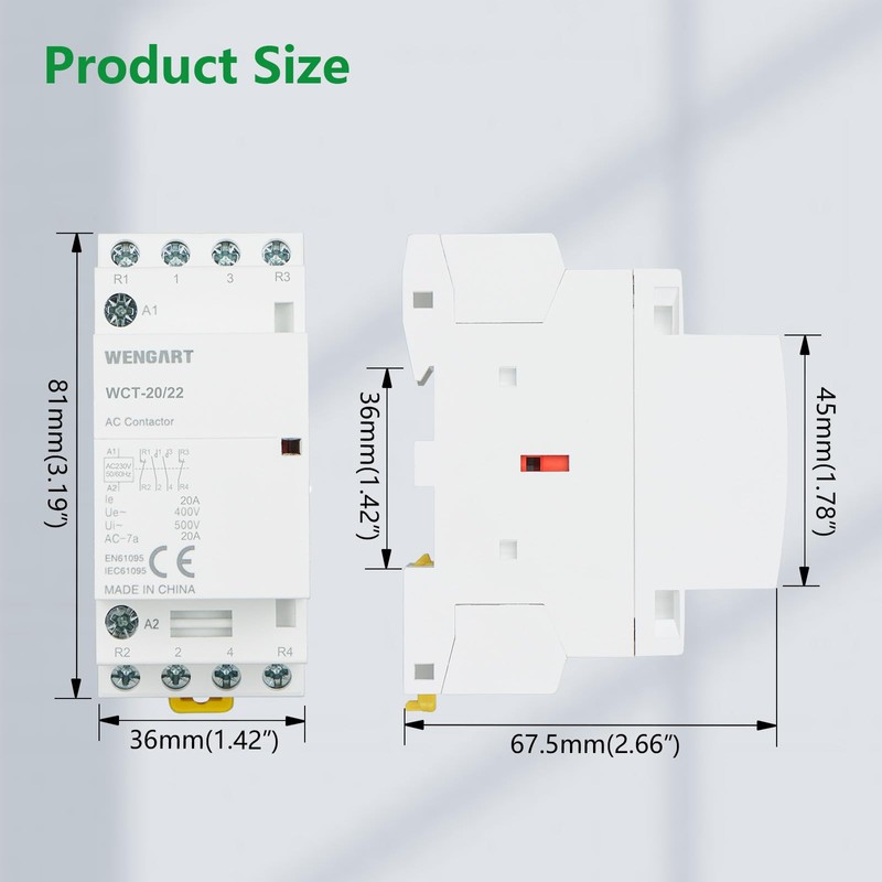 Wengart Household AC Contactor WCT-20, AC230V 20A 2NO2NC, Extremely Durable,