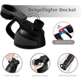 Fjbottle Stainless Steel Water Bottle 600ml/800ml/1L/1.5L with Magnetic Lid, BPA Free Insulated Water Bottle, Sports Metal Hot&Cold Drinks Vacuum Flask Leak-Proof for Gym, Work, Travel