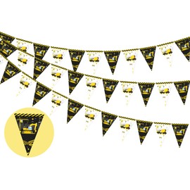 Sursurprise Construction Party Decorations, 3Pcs Construction Pennant Banner Triangle Flags Bunting Garland, Dump Truck Excavator Construction Party Supplies for Birthday Baby Shower