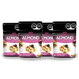 ADELICIOUS Almond Cluster - Botana de Hojuelas de Almendra, Nuez de la India y Arándano. Bolsa de 50 Gramos (Paquete de 4)