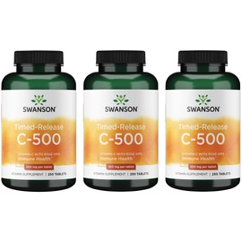 Swanson Timed-Release Vitamin C with Rose Hips Immune System Support Skin Cardiovascular Health Antioxidant Supplement 500 mg 250 Tablets (Tabs) (3 Pack)