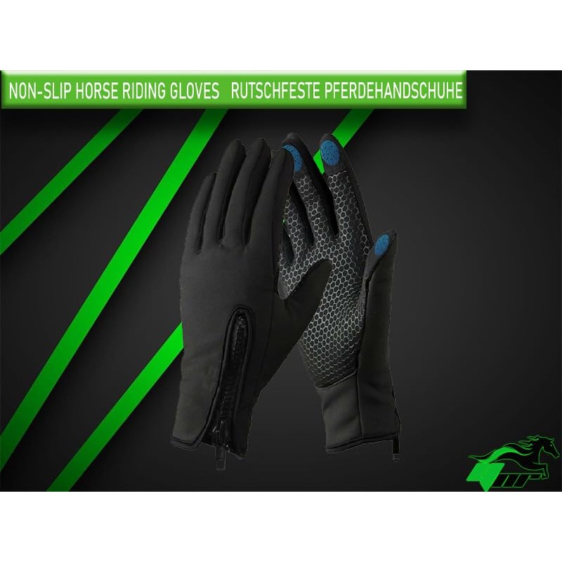 YNR Equestrian Winter Thermal Horse Riding Gloves Synthetic Leather Black