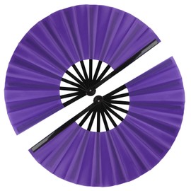 2 Pack Large Folding Hand Fan for Men/Women, Rave Fan Vintage Retro Fabric Fans, Chinese Kung Fu Tai Chi Hand Fan for Festival, Dance, Gift, Performance, Decorations (Purple)