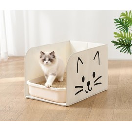 Qozary Cat Litter Box Enclosure, Waterproof Litter Box Shield for Less Mess, Keeps Litter Inside, Easy to Clean, Includes 2 Hooks