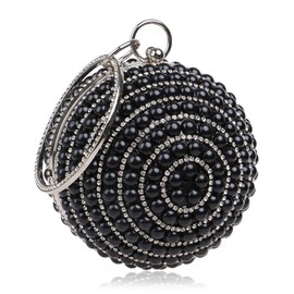 Tngan Womens Evening Bag Round Ball Wedding Handbag Artificial Pearl Purse Black