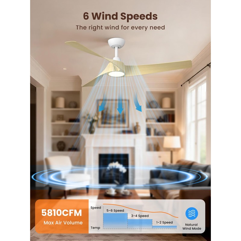 52 inch Modern Ceiling fans with Lights and remote, 3
