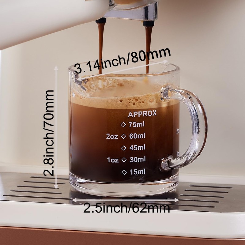 Ackers 2 Pack Measuring Cups, 75ML/2.5OZ Espresso Cups with Handle,