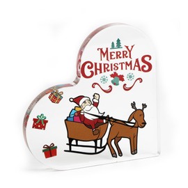 Acrylic, Heart-Shaped Transparent Acrylic Plaque, for Christmas Home Decoration, Good Friend Gifts, Mum Birthday Gifts, And Retirement Gifts for Women, Featuring Santa with Gifts Design