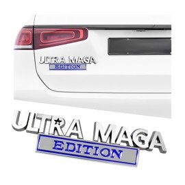 Gasedin Ultra MAGA Edition Car Decals, 3D Raised Letter Metal Fender Badge Sticker, Classic Vehicle Decoration Embossed Decal with Strong Adhesive, Exterior Car Accessories (Silver & Blue)