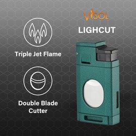 Visol LighCut Butane Torch Triple Flame Refillable Gas Lighter, Built-in Cutter, Windproof Adjustable Flame