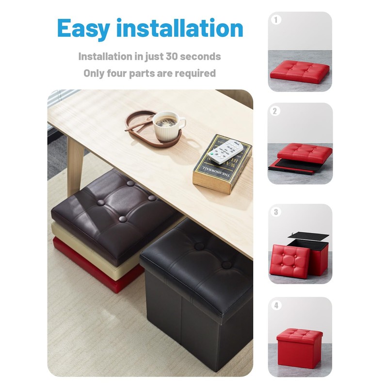 AmasSmile Red Storage Ottoman Folding Foot Rest Stool with Side