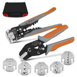 Yumkiyi Ratchet Crimping Tool and Wire Stripper Set - 7 in 1 Wire Crimper Tool for Insulated Nylon,Non-Insulated,Ferrule Wire End,Open Barrel Terminals,Solar Connectors