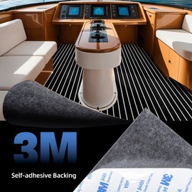 Fullfire EVA Foam Boat Flooring Sheet – Faux Teak Marine Decking with Adhesive Backing, Non-Slip Waterproof Boat Deck Pad for Yacht, RV, Jet Ski, Kayak – Easy to Install & Cut (Black, 94" x 16")