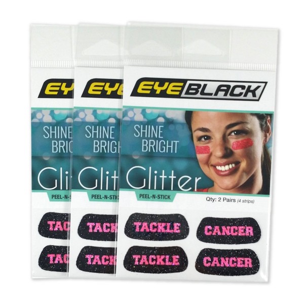 EyeBlack Tackle Cancer Pink Glitter (6 Pairs or 12 Strips)