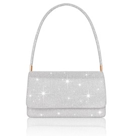 Toptime Clutch Silver, Glitter Handbag Women's Small with 2 Compartments, Sequins Evening Bag Women with Carry Handle, Elegant Silver Bag Women's Shoulder Bag for Prom, Wedding, Party, silver