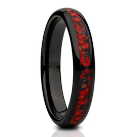 OVI-EDO JEWELRY Galaxy Opal Wedding Ring, Black Tungsten 4mm Wedding Band Tungsten Carbide Comfort Fit Engagement Red Ring