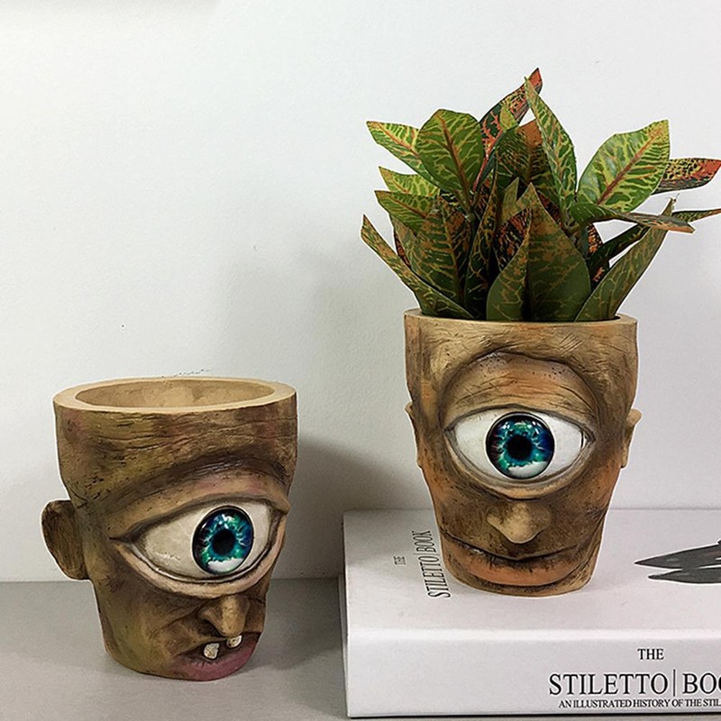 Eye Head Resin Flower Pot Decorative Indoor Outdoor Planter Round