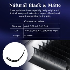 Eyelash Extensions 0.03 D Curl 15mm Lash Extensions Supplies Individual Lashes Premium Silk Volume & Classic Lash Soft Matte Dark Professional Eyelashes Extension (0.03-D-12MM)