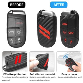 YOSRTER Key Fob Cover with Keychain for Dodge Charger Durango Challenger Journey Dart Remote Control Key Fob Protect Shell Key Holder for Dodge Accessories (Carbon Fiber red Trim)