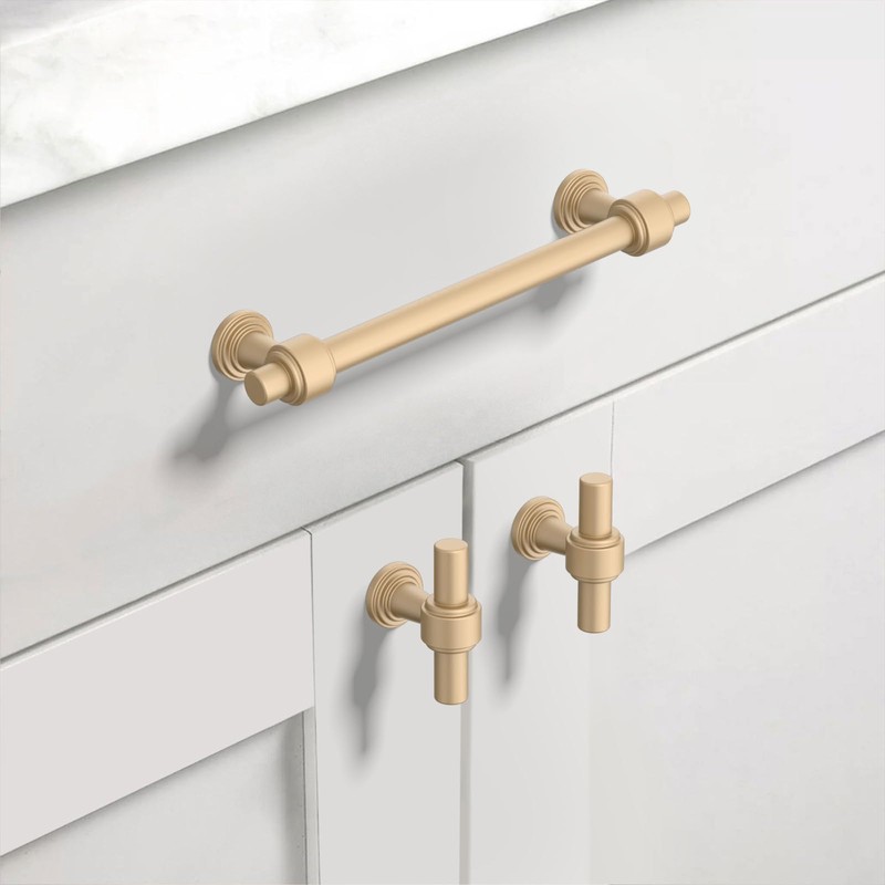 Asidrama 10 Pack 5 Inch(128mm) Champagne Gold Cabinet pulls Kitchen