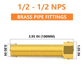 GASHER 5PCS 100mm Extension Brass Pipe Fitting, 1/2" Female to 1/2" Male Pipe Hex Bushing Adapter Converter Adapter