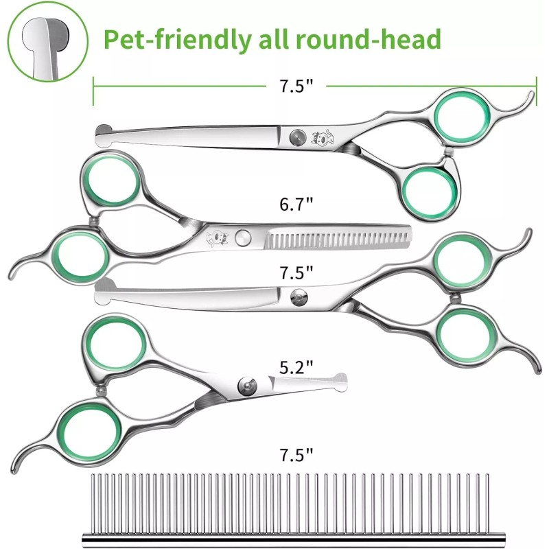 LovinPet 6PCS Pet Dog Grooming Scissors Set Straight Curved Thinning