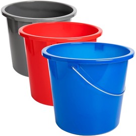 Sustania Bucket Set of 3 10 L with Measuring Scale – Cleaning Bucket Household Bucket in Red, Blue, Grey – Made in the EU Food-Safe Multi-Purpose Plastic Bucket