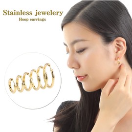 Adelina Style Hoop Earrings, Width 0.1 in (2.5 mm), For Women and Men, 1 Pair, Surgical Stainless Steel, Hypoallergenic, with Pouch and Cloth, Stainless Steel