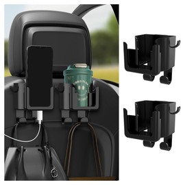 2PCS Multifunctional Car Cup Holder + Car Phone Holder + Car Purse Hook,Hanging Back Seat Car Organizer with Headrest Hooks,Universal Car Organizer Car Accessories Interior
