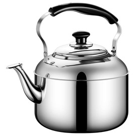 HOLIDYOYO Stainless Steel Whistling Tea Kettle for Stovetop Induction Compatible Water Boiling Kettle with Ergonomic Handle for Kitchen and Home Use 10-Inch