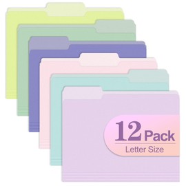 Piasoenc Color File Folders Set of 12, 1/3 Cut Tab, Letter Size Folder for 8.5 x 11 Documents Files, Assorted 6 Colors Filing for Office School Business