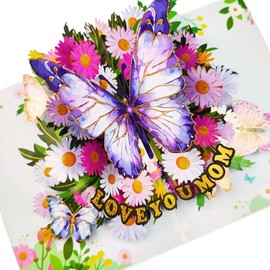 YOYOKIT Love You Mom Birthday Cards, 3D Pop Up Mothers Day Card for Mom, Stunning Flower & Butterfly Greeting Cards Gifts for Mother, Stepmom, Godmother